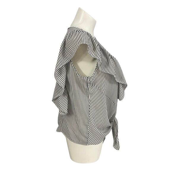 Zac & Rachel Top Womens 1X Blue White Stripe Ruffle Front Tie Nautical Coastal - Picture 6 of 12